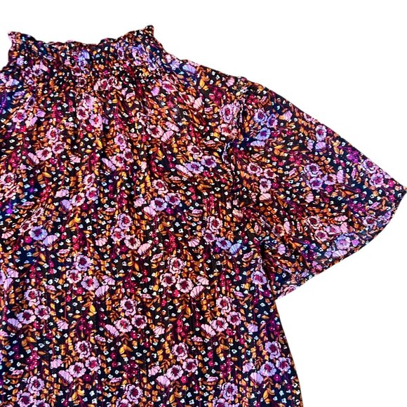 Melloday Floral Metallic Woven Feminine Romantic Flutter Sleeve Top S - Picture 3 of 7